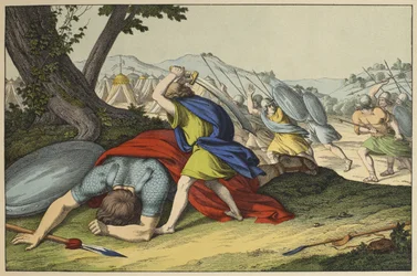 David and Goliath, illustration from L