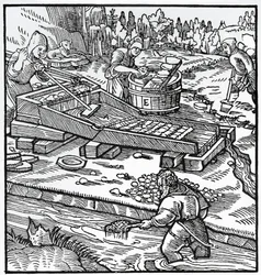 Engraving from De re metallica (On the nature of metals), by Georgius Agricola