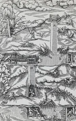 Engraving from De re metallica (On the nature of metals), by Georgius Agricola, published in Basel