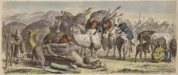 Kirghiz Nomads Setting Up Their Camp in Southern Siberia