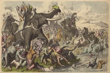 Macedonians using War Elephants in a Battle with the Dacians and Sarmatians