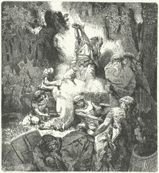 Pagan Lithuanians making offerings in a sacred grove