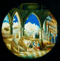Plate Depicting an Interior View of a Palace and a Landscape