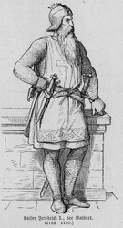 Portrait of Frederic I of Hohenstaufen known as Frederic Barbarossa (1122-1190), German Roman Emperor. Engraving in 