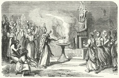 Priests performing a sacrifice in Ancient Egypt