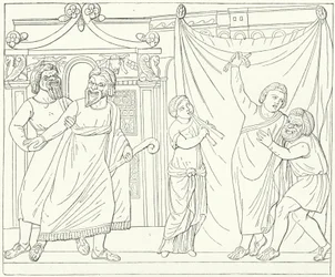Roman theatre scene, possibly from Andria, a play by Terence