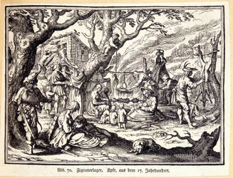 Rural people in the Middle Ages. German engraving of the 18th century. Anonymous. Bibl. of the Deco Arts.