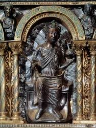 Sarcophagus of Charlemagne (742-814). Representation of Emperor Otto IV of Brunswick (c. 1175-1218). Germany. Palatine Chapel of the Cathedral of Aachen