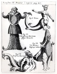 Sea monsters, illustration from Physica Curiosa by Gaspar Schott, published Wuerzburg 1662