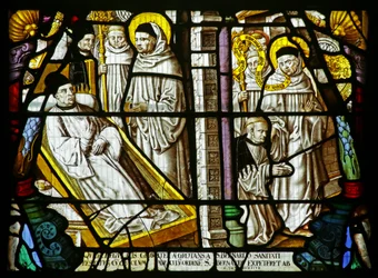 St Bernard cures a sick man who then wishes to join the order but is sent away