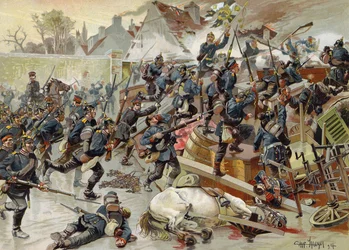 Storming of the great barricade at the entrance to Le Bourget by the Queen Elisabeth 3rd Regiment of Grenadier Guards, Franco-Prussian War, 30 October 1870