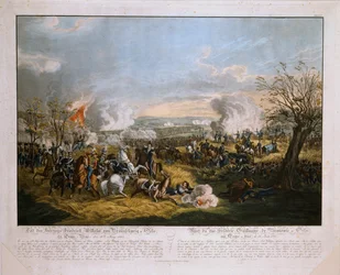 The Death of the Duke of Frederick William of Brunswick at the Battle of Quatre Bras, 16th June 1815, published by J.L. Rugendas, 1815