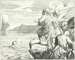 The Holy Roman Emperor Otto II escaping from the Greeks after his defeat at the Battle of Stilo, 982