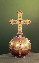 The Imperial Orb of the Holy Roman Emperors, West German, late 12th century (resinous mass covered with gold foil, decorated with pearls)