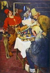 The Magic Table and the Golden Donkey, illustration of a fairytale by the Grimm Brothers