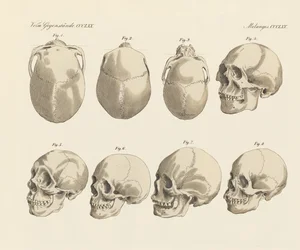 The crania of the five human races (coloured engraving)