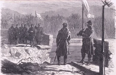 The peace negotiations-a meeting at the Bridge of Sevres, Cassells History of the War between France and Germany published by Cassell and Company Limited, c.1890