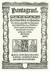 The title page from the oldest known edition of Pantagruel, a novel by Francois Rabelais