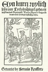The title page of the oldest known Low German edition of Till Eulenspiegel, printed by Servais Kruffter
