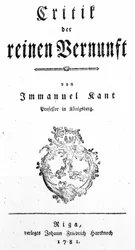 Title Page of Critique of Pure Reason by Immanuel Kant, published in 1781