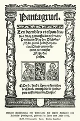 Title Page of the First Edition of Pantagruel by Francois Rabelais, Printed in Lyon in 1532