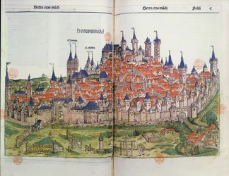 View of the town of Nuremberg, from the Nuremberg Chronicle by Hartmann Schedel, 1493