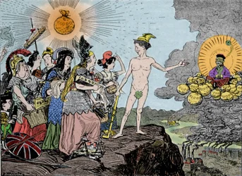 Yellow peril: the enemy from the East is getting closer - Prepare for liquidation - Peoples of Europe sell your most expensive goods! Plate from Kladderadatsch, Berlin 1895