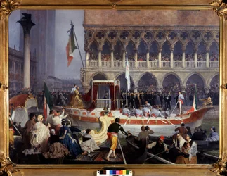 The Entry of Vittorio Emanuele II (Victor Emmanuel) (1820-1878) in Venice. Painting by Gerolamo Induno (1827-1890). Museum of the Risorgimento Milan