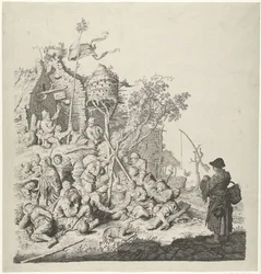 Group of Roma at an Inn with a Dovecote