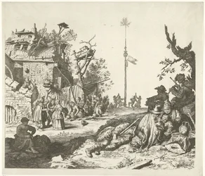 Resting Roma Family in Front of a Dilapidated Inn