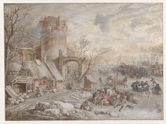 Winter landscape with ice fun