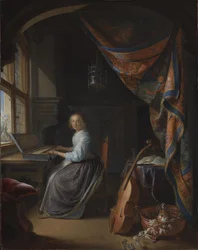 A Lady Playing a Clavichord