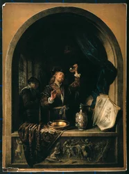 A Physician Examining a Urine Specimen from an Elderly Female