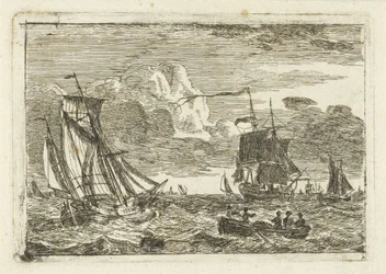 Various Sailing Ships and a Sloop at Sea