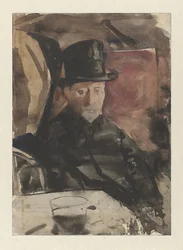 Seated Man with Top Hat in a Café