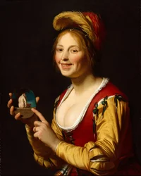 Smiling Girl, a Courtesan, Holding an Obscene Image