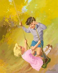 Boy and girl on a swing