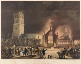 East, South and Cross Churches, Dundee, as They Appeared on Fire on Sunday 3rd of Jan 1841, c.1841