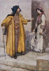 Shylock gave her his keys and bid her guard the house, illustration from 