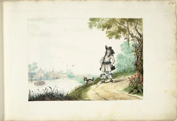 Gentleman Walking Along a River