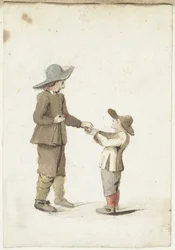 Boy Giving an Apple to a Younger Boy