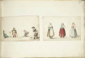 Four Children Relieving Themselves and Three Standing Women