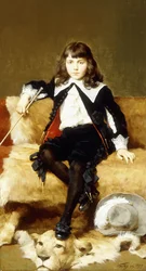 Portrait of a Boy, Seated Full Length, on a Sofa Draped with a Lion Skin