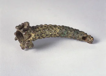 Side Blown Horn with Ray Skin Covering and Human Jawbone Attachment