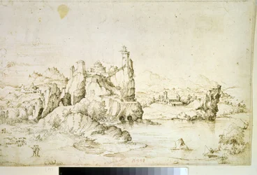 A Castle on a Rock in Mountainscape