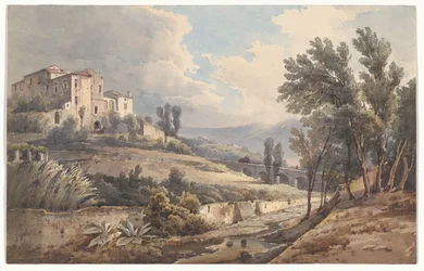 Landscape with a Villa on a Hill and a Bridge in the Vicinity of Cava