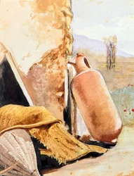 Still life with jug and landscape