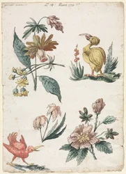 Floral Designs with Two Birds