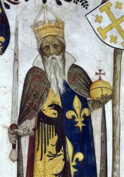 Depiction of the Marquises of Saluzzo and Their Wives as Historical and Mythological Heroes and Heroines (Detail: Manfredo III as Charlemagne)