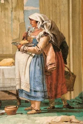 Peasant Family at Table (detail), from the Room of Rustic Scenes, in the Foresteria